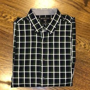 MICHAEL KORS Men’s Blue Green White Plaid Long Sleeve Button Down Shirt Sz LRG